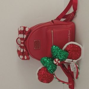 Loungefly Minnie Mouse red mini backpack / sequin polkadot bow and Minnie Ears